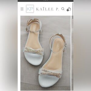 Kailee P. Satin Bridal Sandals with Mesh Rhinestone Bow & Ankle Strap (size 9)
